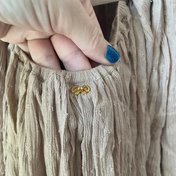 PQ Swim Kristine Tiered Maxi Dress Taupe Neutral Color Gold Thread Swiss Dot NWT - Picture 6 of 8